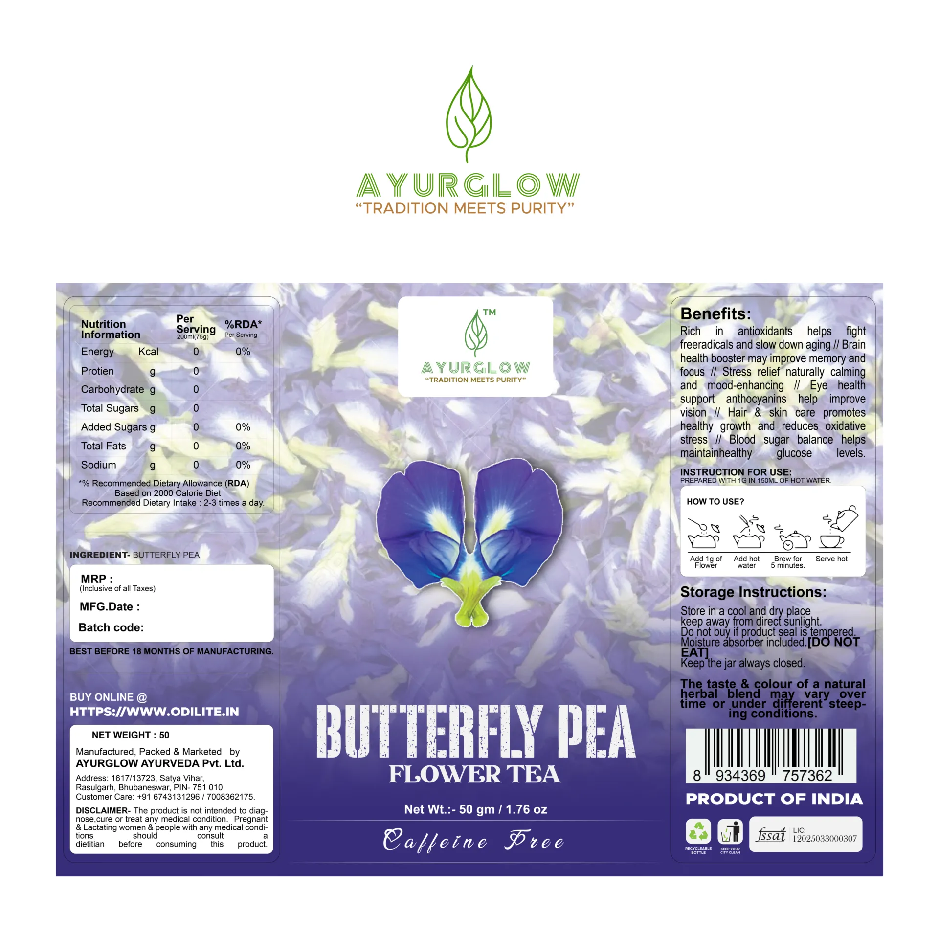 Butterfly Pea Flower Herbal Tea 50 Grm – image 3