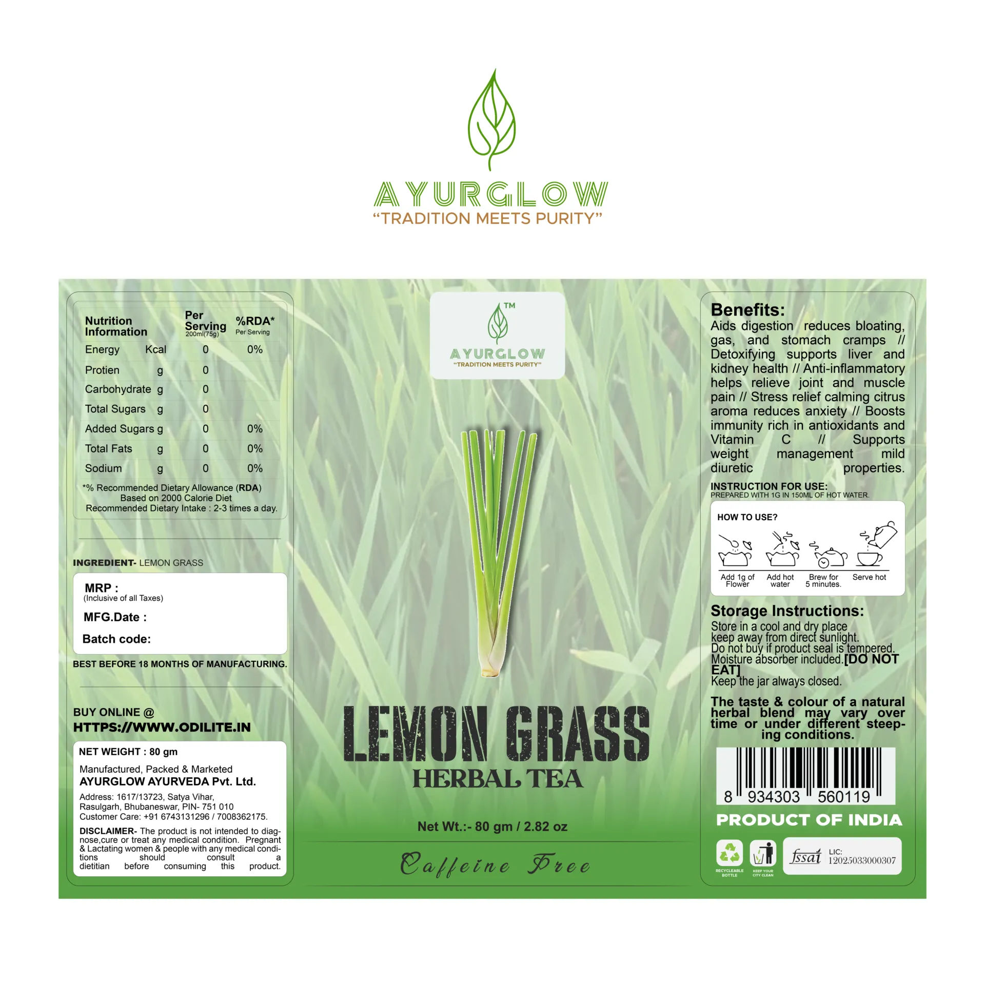 Ayurglow Lemongrass Herbal Tea 80 Grm – image 3